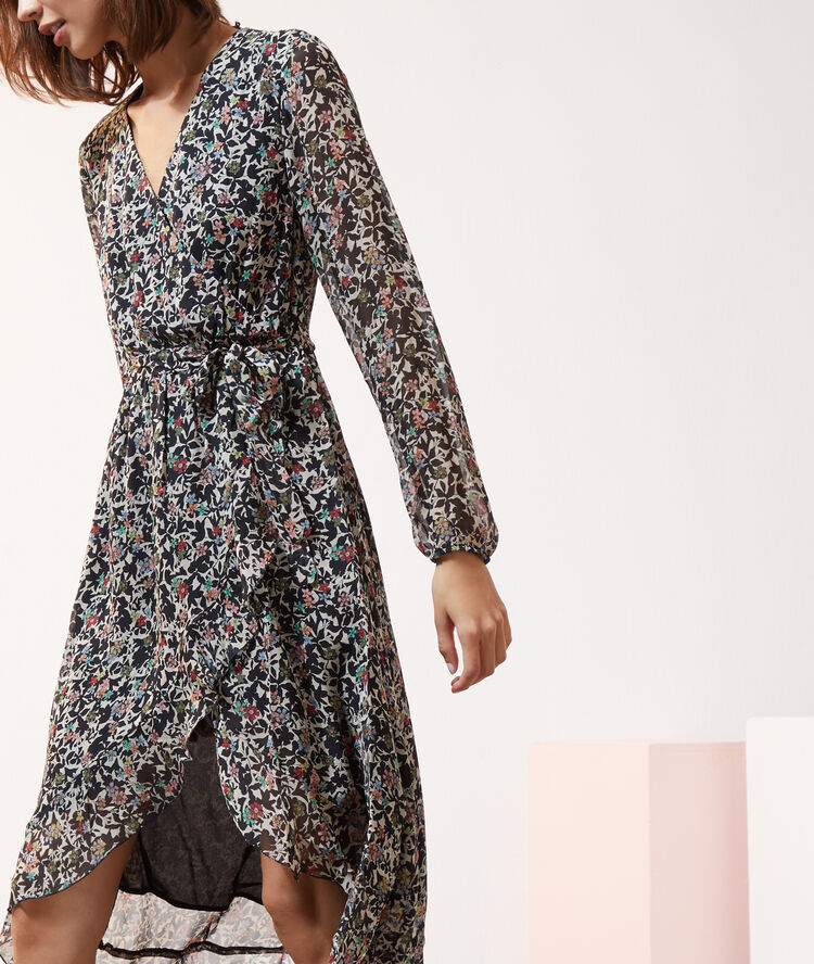 Robe longue imprimé fleuri noir.