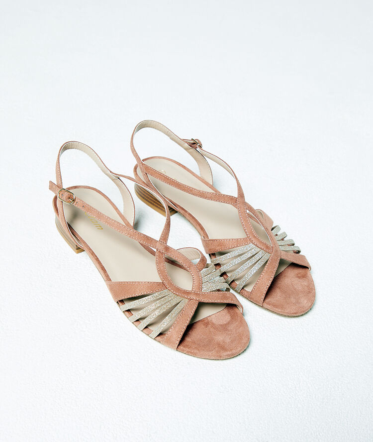 Sandales plates effet daim nude.