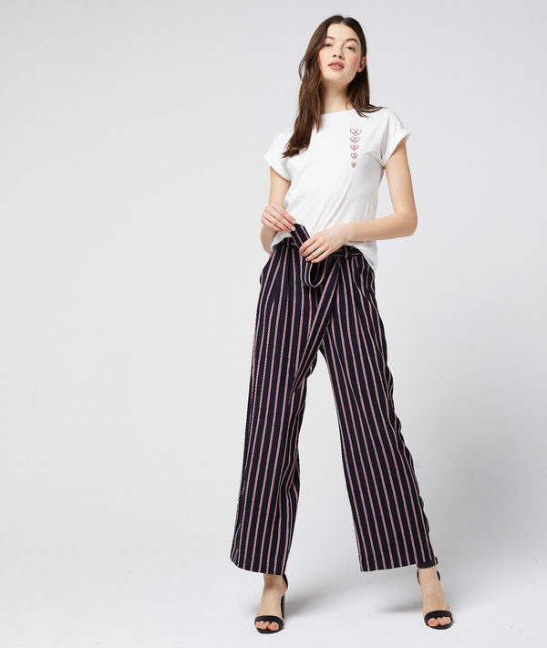 Pantalon large ceinturé à rayures Pantalon large ceinturé à rayures