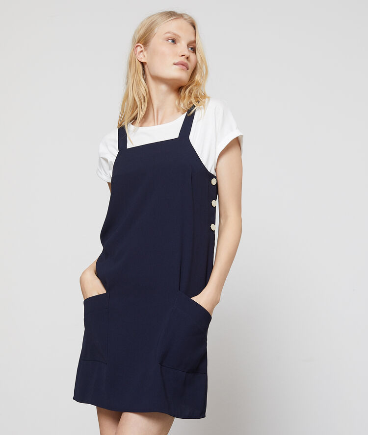 Robe salopette à boutons marine.