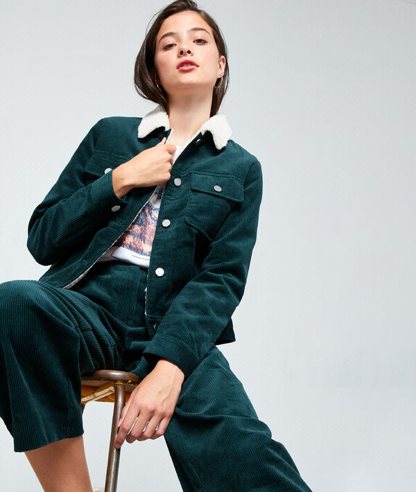 Blouson en velours côtelé forêt.