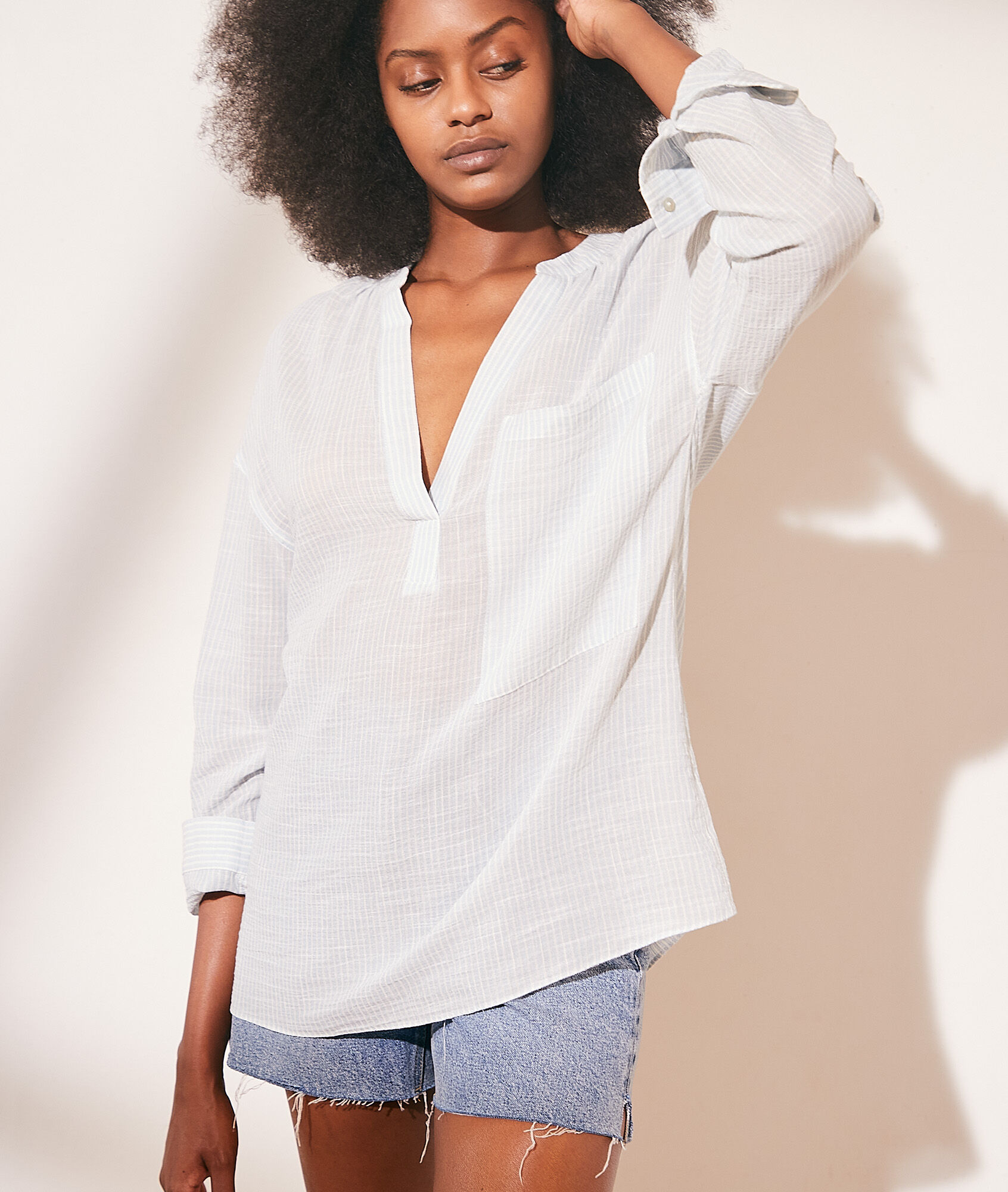 Blouse à rayures en gaze de coton - Novala - 34 - Bleu Clair - Femme - Etam