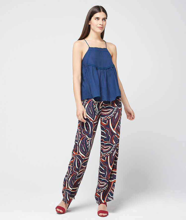 Top à bretelles fines en coton cobalt.