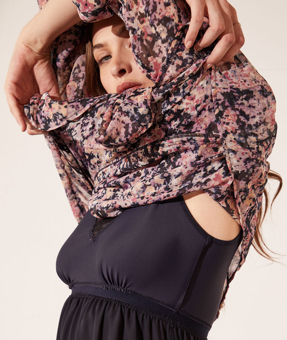 Robe imprimé fleuri ceinturée 2 en 1 - brassière intégrée marine.