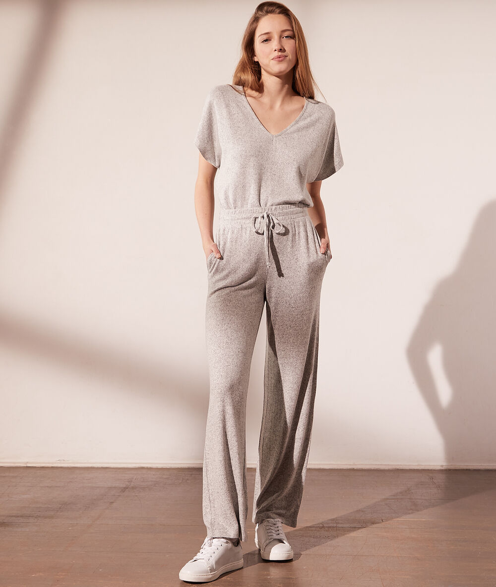 Pantalon jogger en maille gris chine clair.