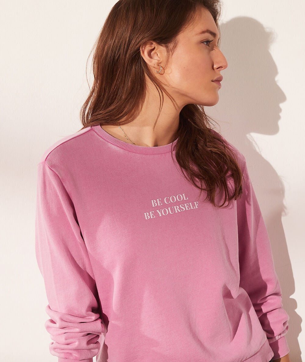 Sweat manches longues "be cool be yourself" rose vif.