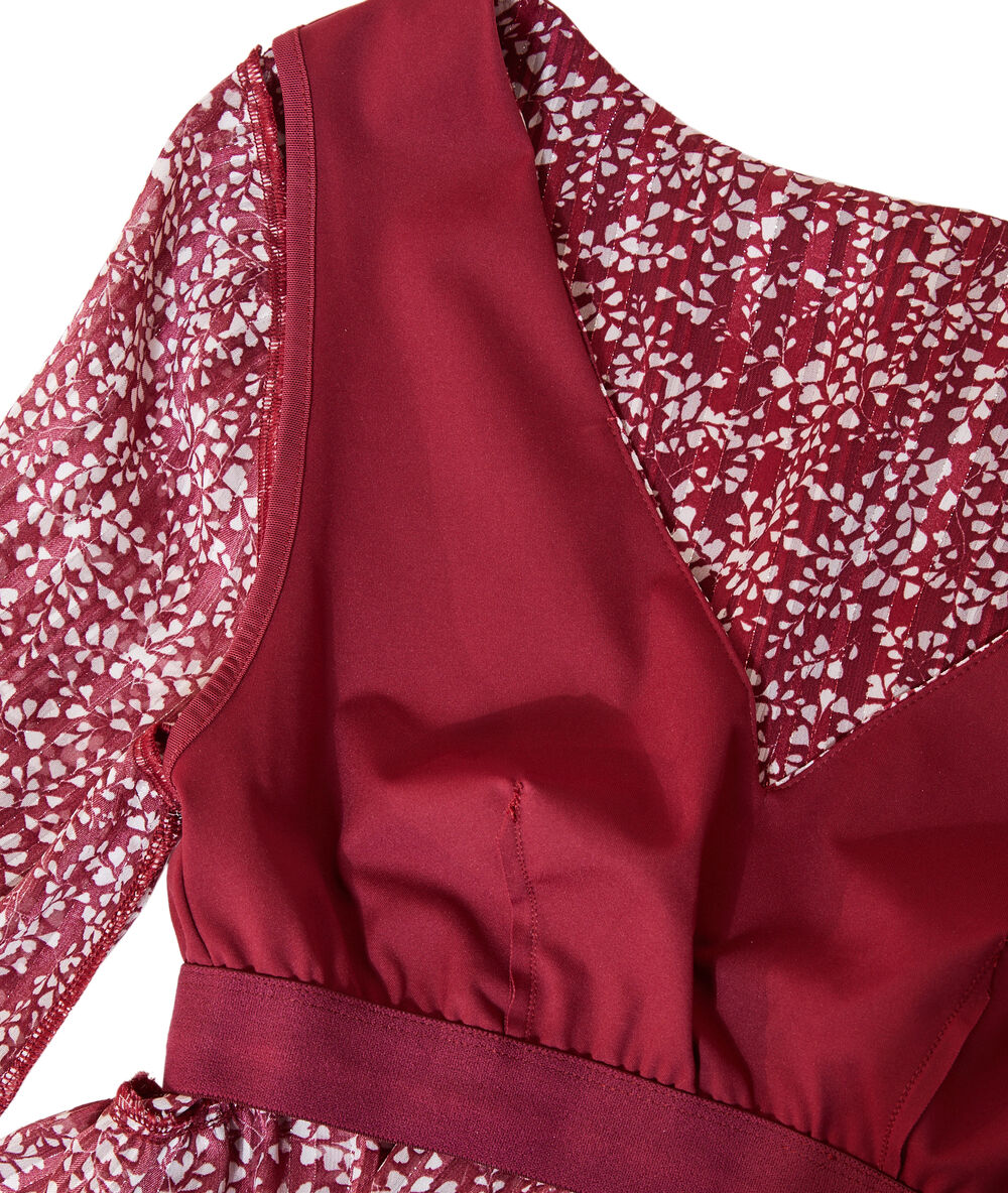 Blouse fluide imprimé 2 en 1 - brassière intégrée bordeaux.
