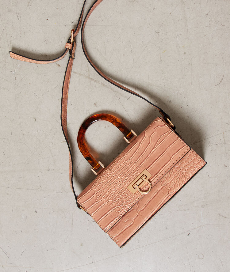 Petit sac rigide irisé façon serpent beige rose.
