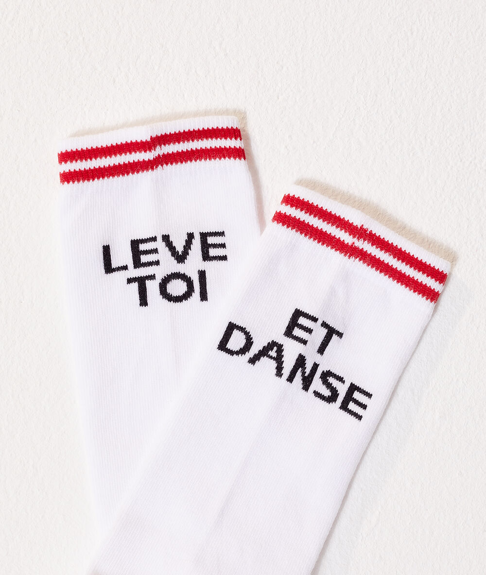 Chaussettes "lève toi et danse" blanc.