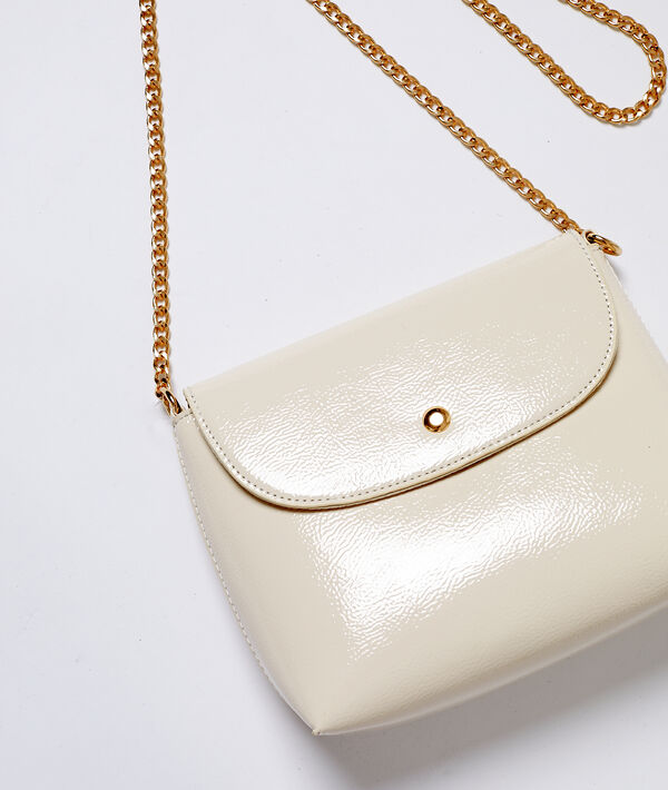 Sac besace effet vernis ecru.