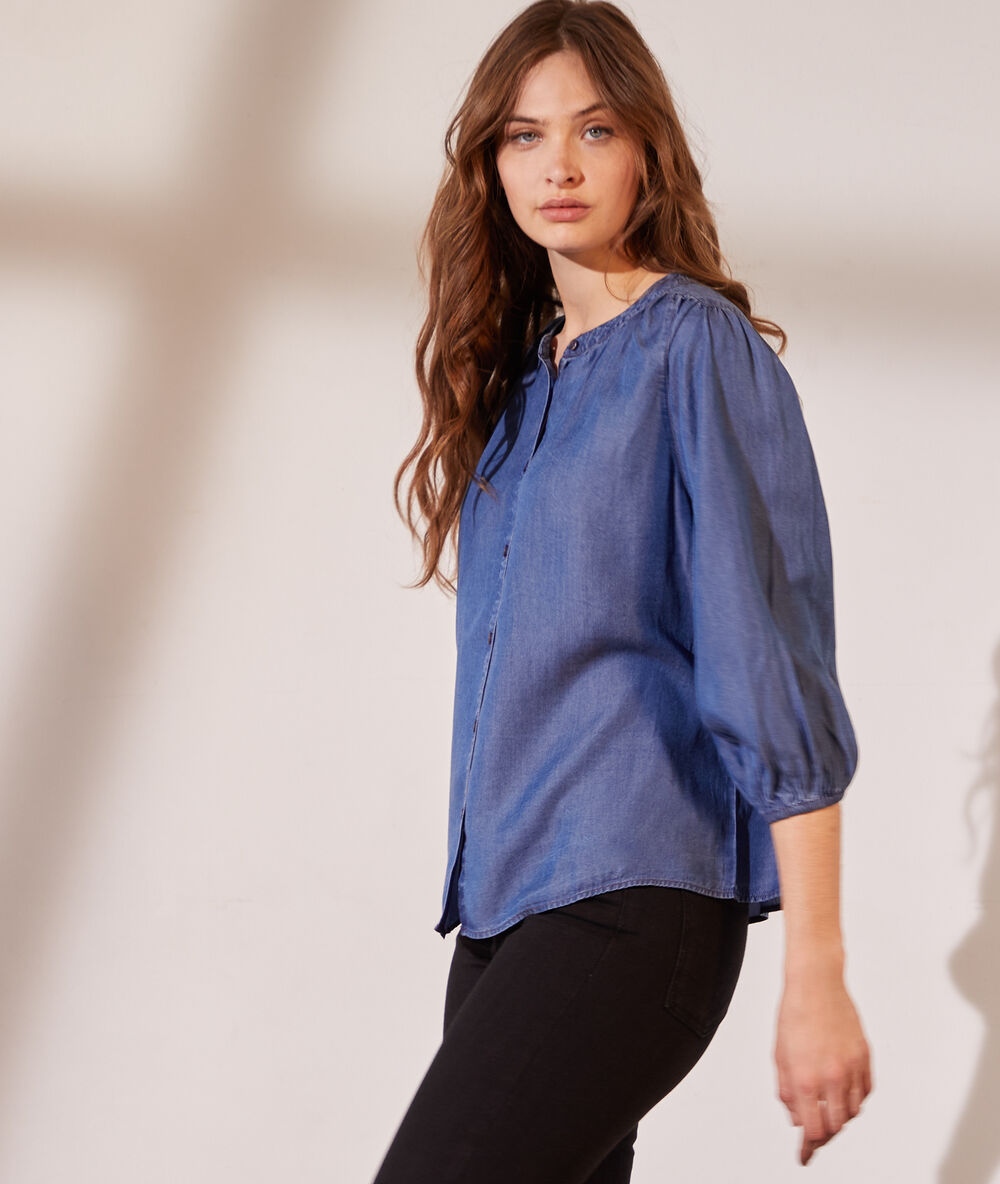 Chemise manches ballon delave sombre.