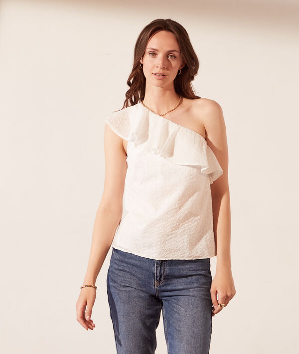 Top asymétrique à volants broderie anglaise Top asymétrique à volants broderie anglaise