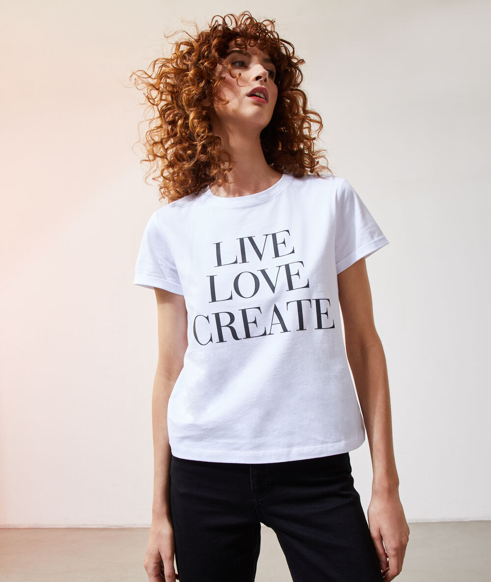 T-shirt "live, love, create" blanc.