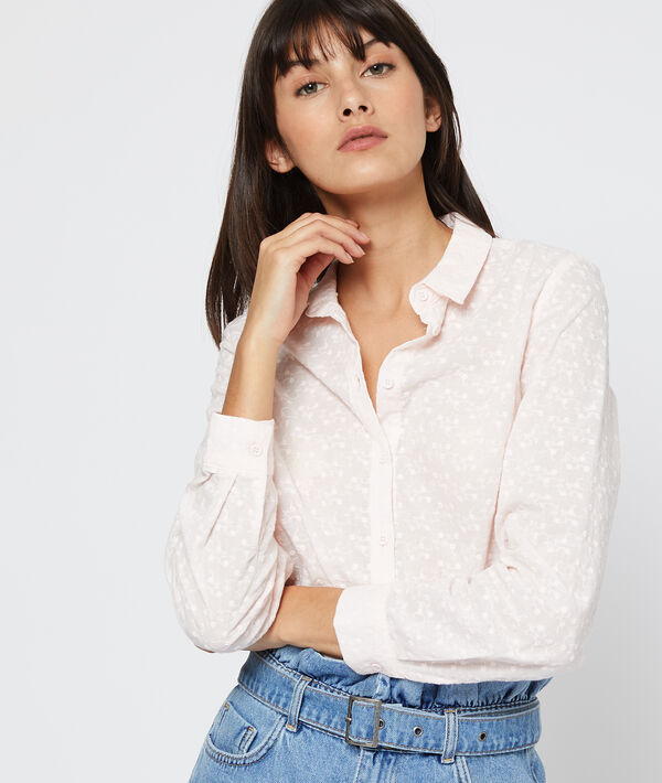 Chemise texturée à fleurs 100% coton nude.