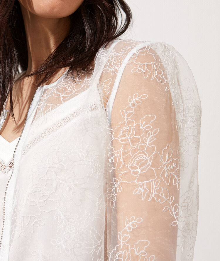 Bomber en organza brodé ecru.