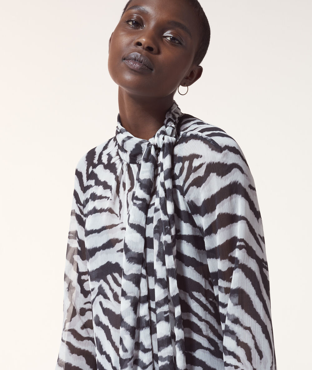 Blouse col lavallière imprimé zébré blanc.