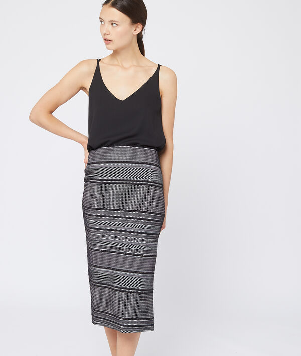 Jupe midi à fils métallisés multicolore.
