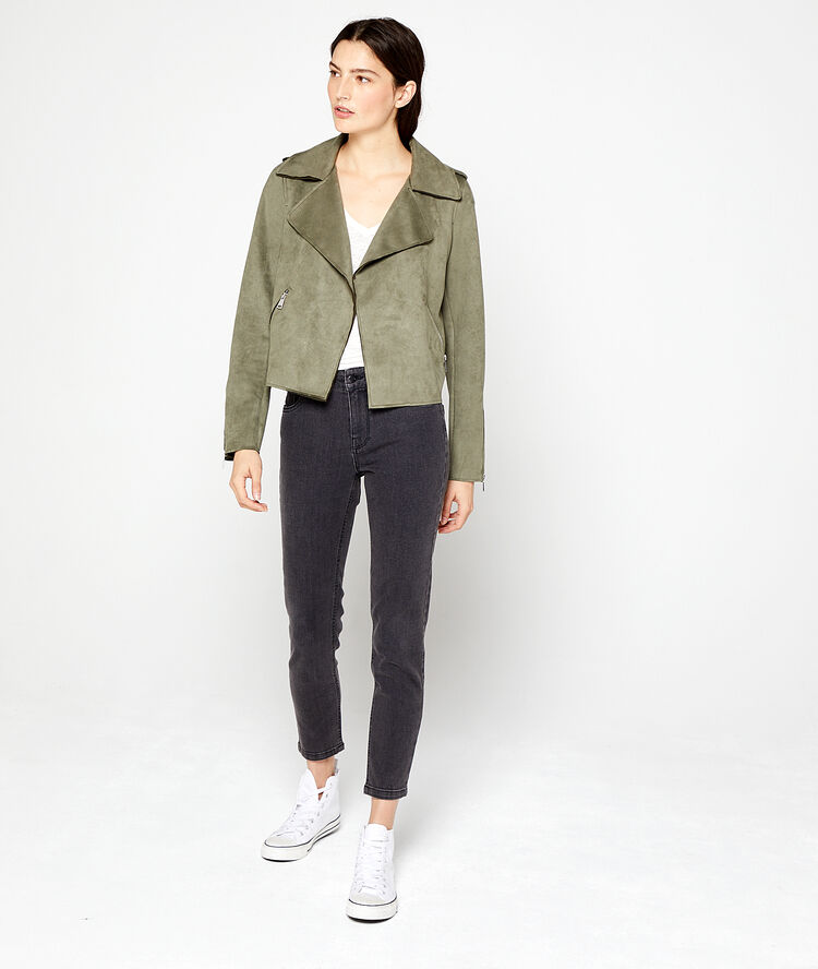 Veste de biker effet daim kaki.