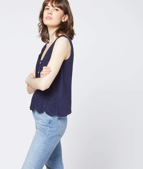 Débardeur à broderie anglaise marine.