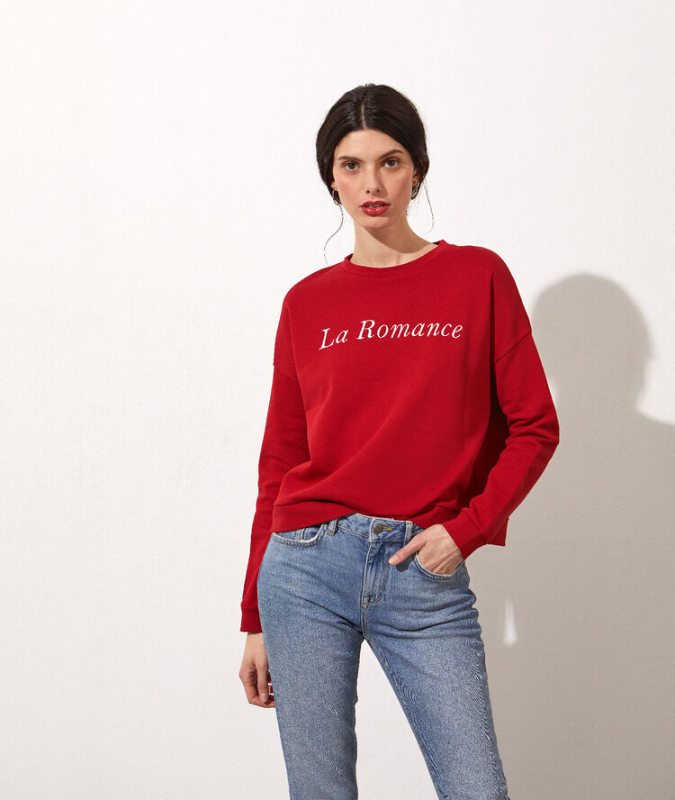 Sweat shirt brodé "la romance" carmin.