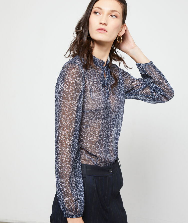 Blouse effet transparent marine.