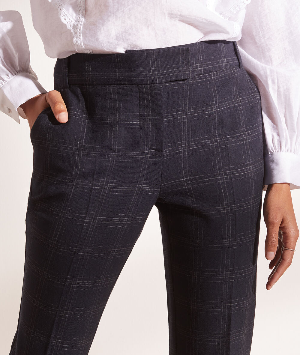 Pantalon à carreaux, 7/8 marine.