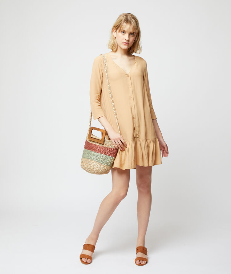 Robe chemise camel clair.