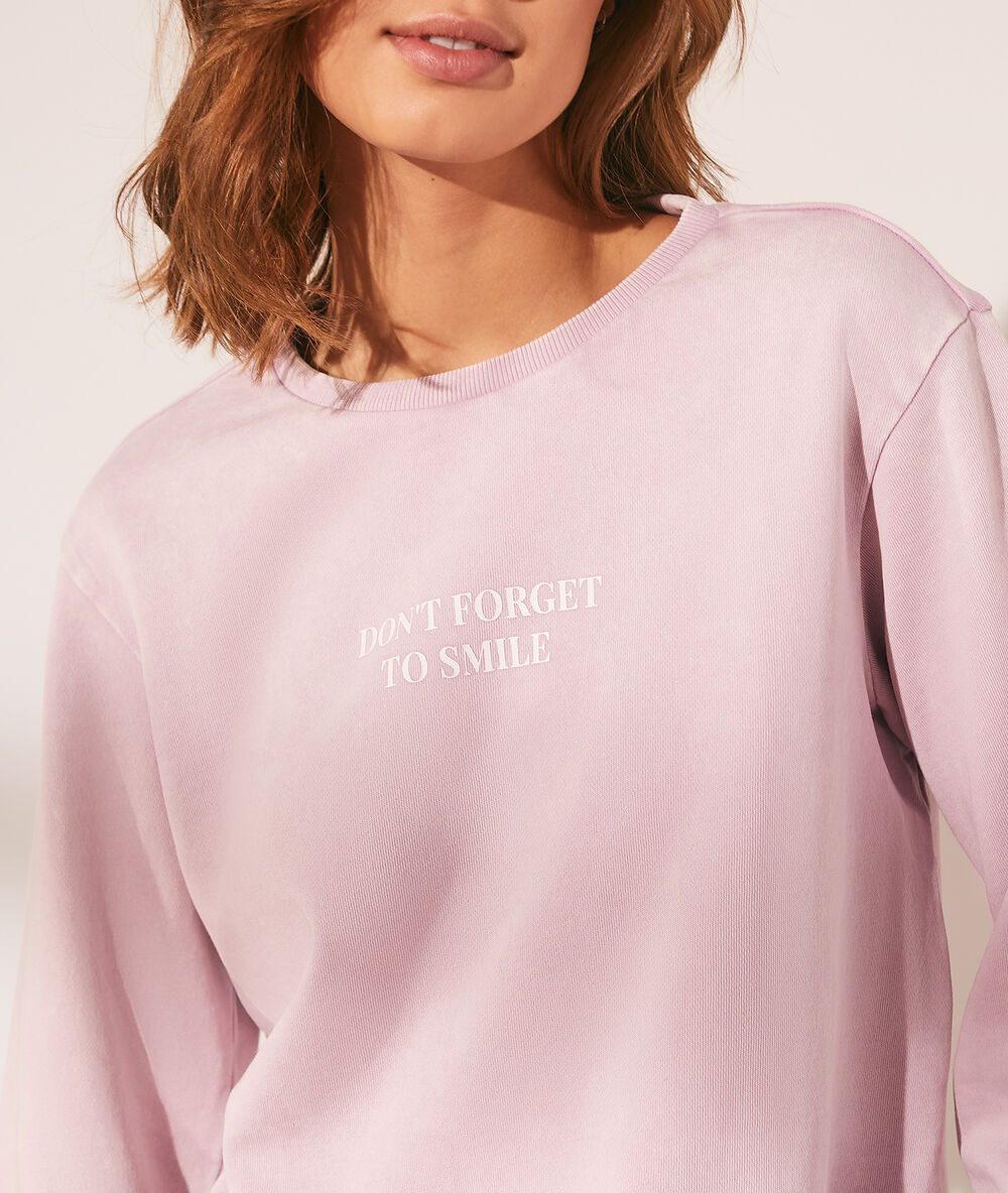 Sweat manches longues "don't forget to smile" lilas.