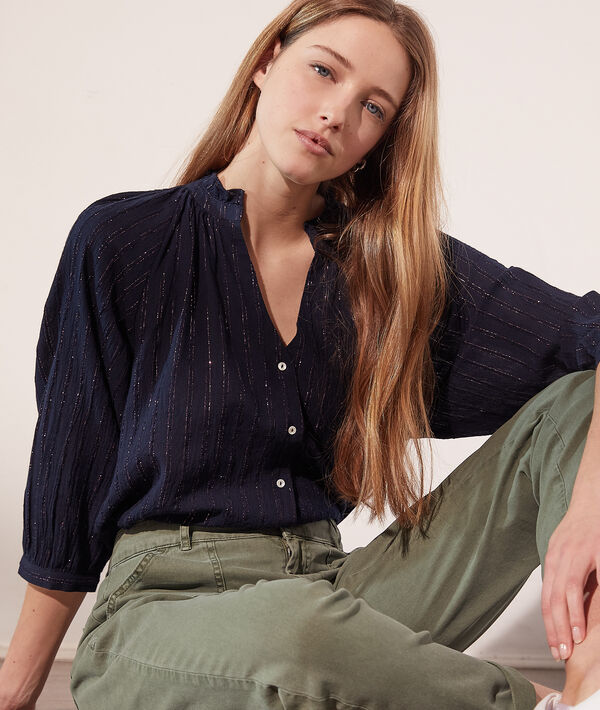 Chemise col mao à fils métallisés Chemise col mao à fils métallisés