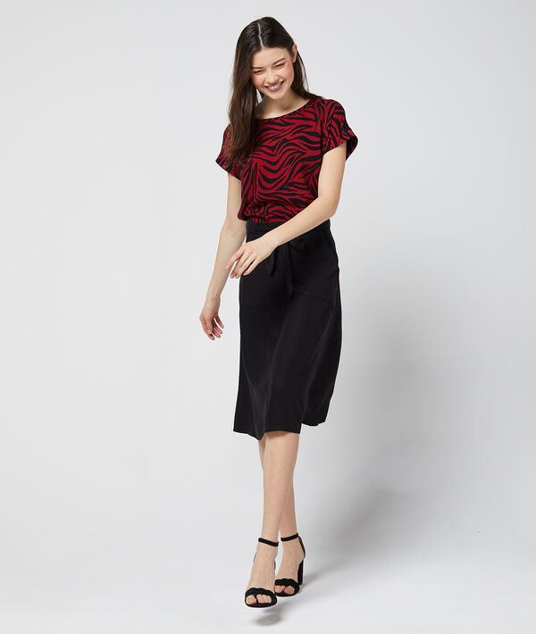 Jupe midi ceinturée en tencel® noir.