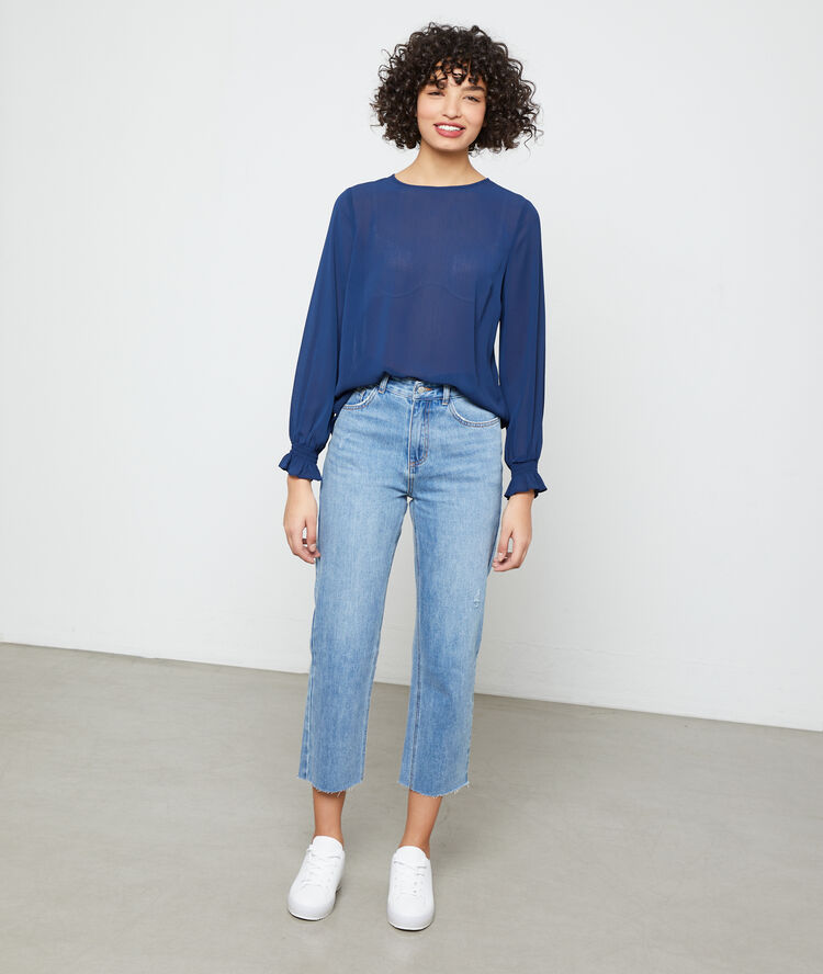 Blouse boutonnée au dos marine.