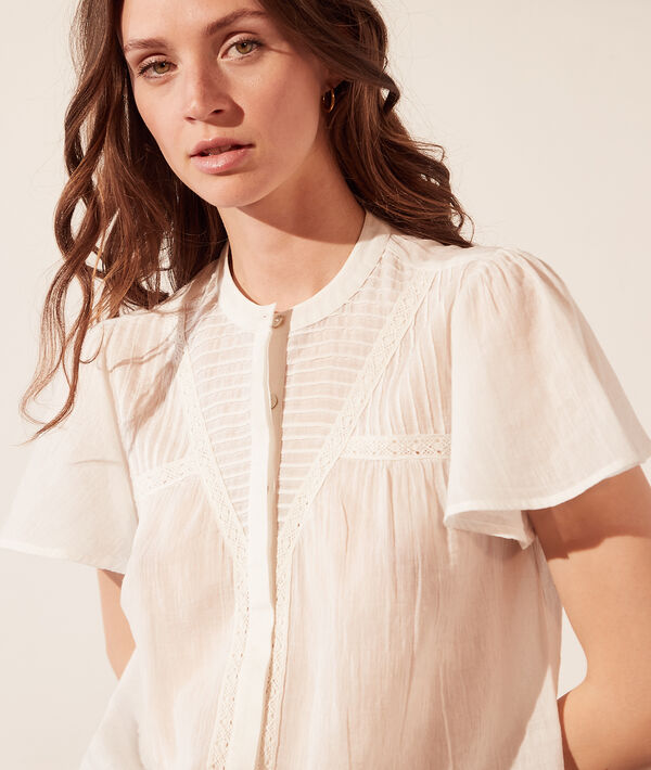 Chemise transparente manches courtes à volants Chemise transparente manches courtes à volants