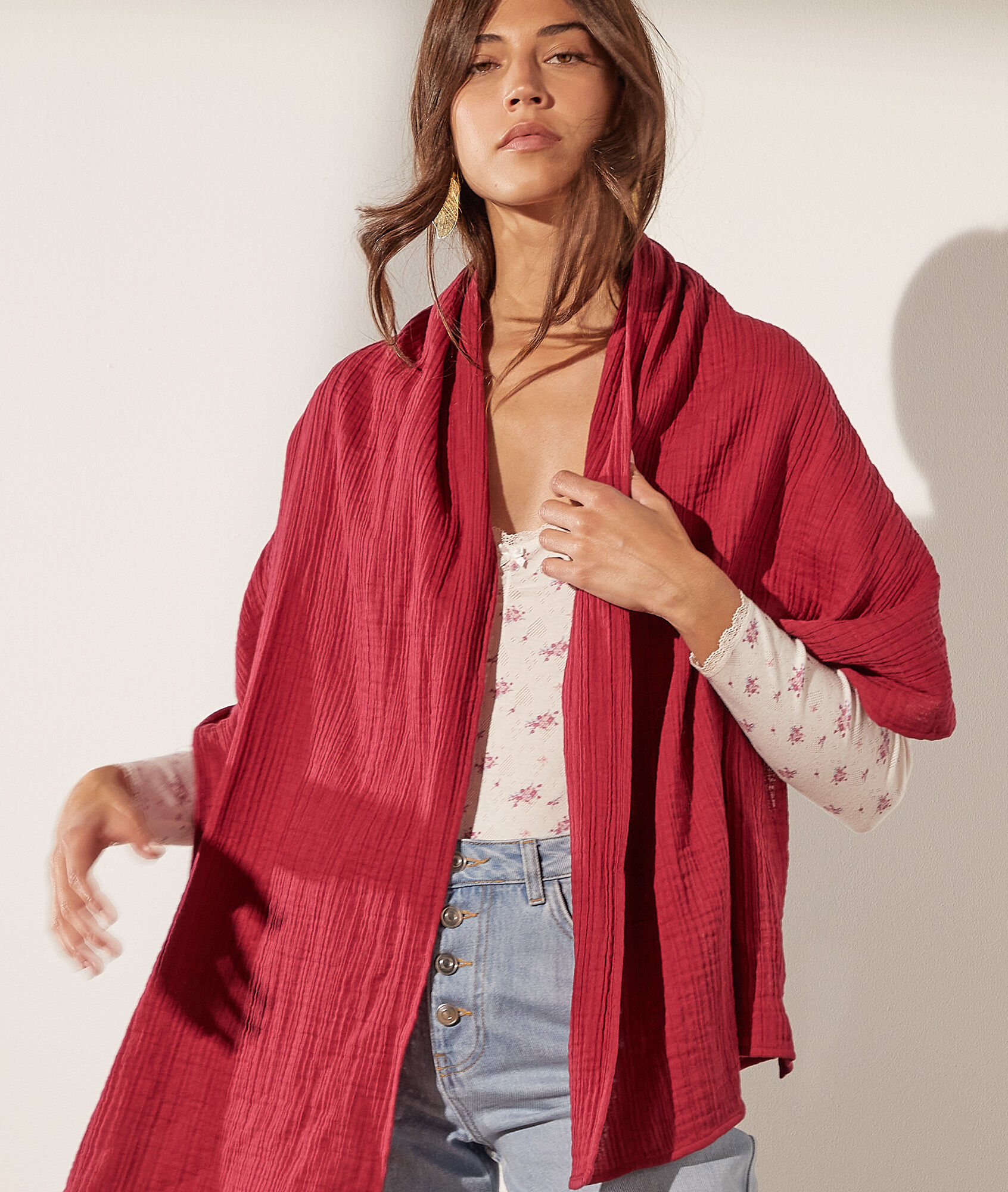 Foulard en gaze de coton - Bora - TU - Bordeaux - Femme - Etam