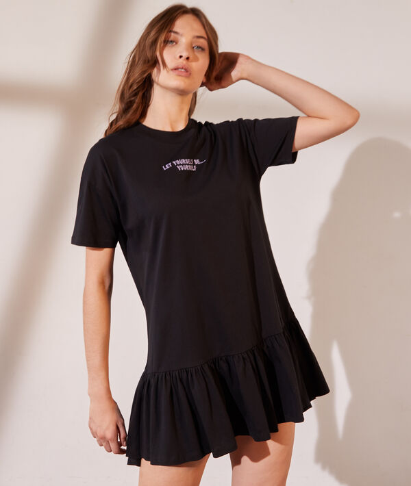 Robe t-shirt avec volants "Let yourself be..." Robe t-shirt avec volants "Let yourself be..."