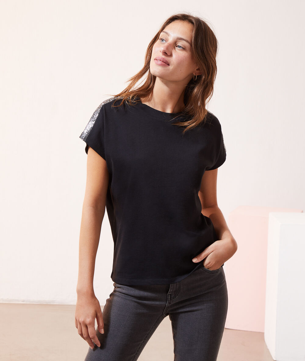 T-shirt à détails métallisés noir.