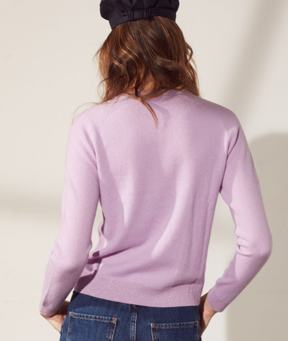 Pull col rond laine et cachemire lilas.