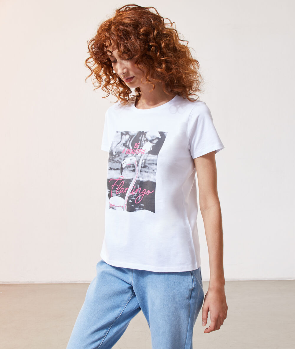 T-shirt "be a beautiful flamingo" blanc.