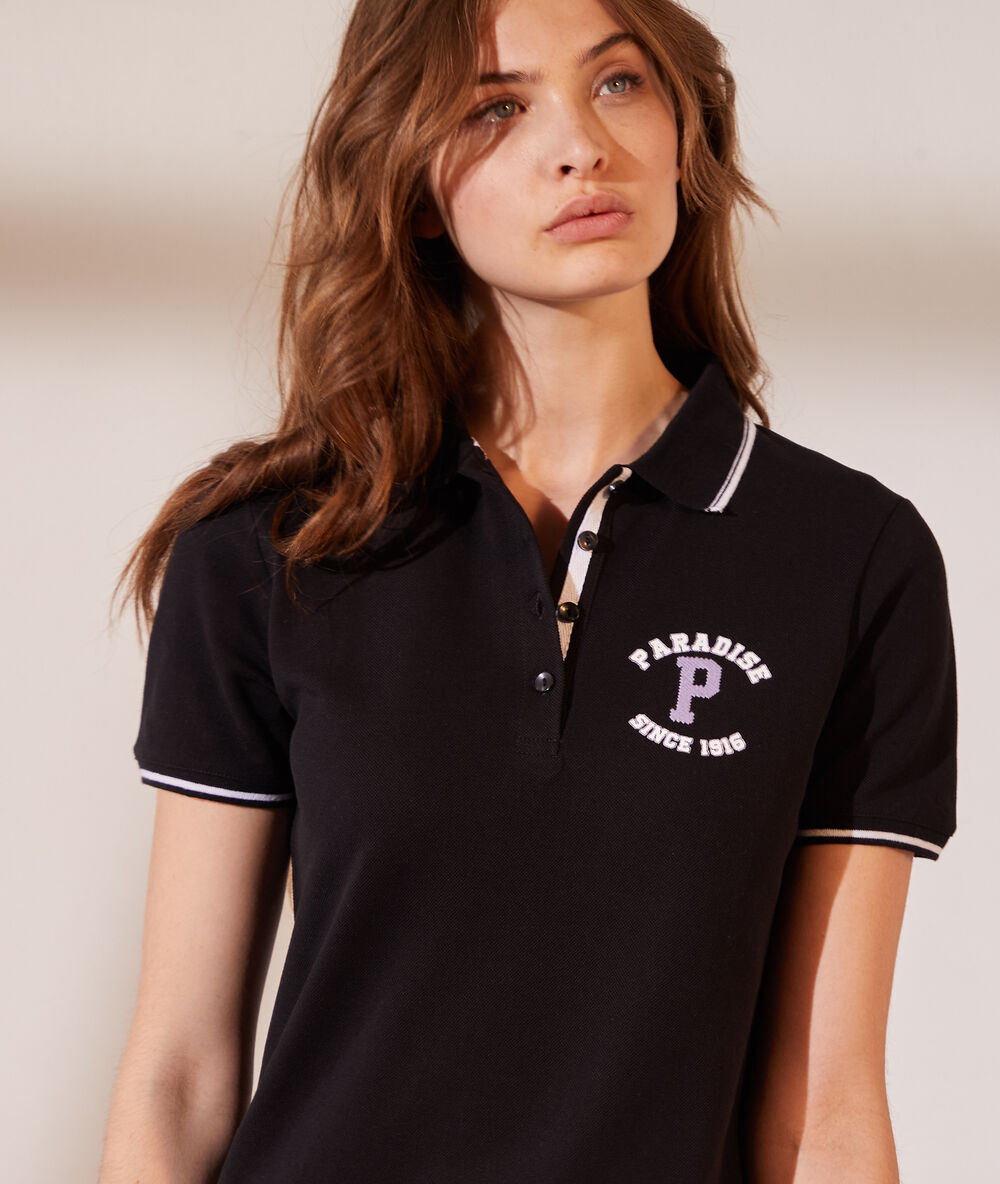 Robe polo "paradise since 1916" noir.