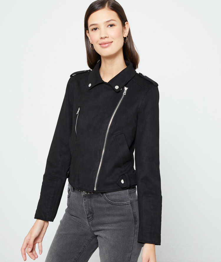 Veste de biker effet daim noir.