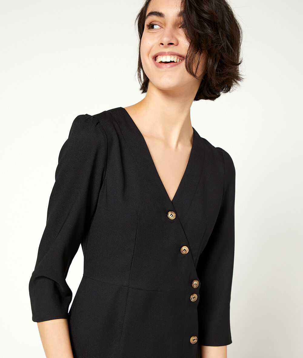 Robe à boutonnage asymétrique noir.