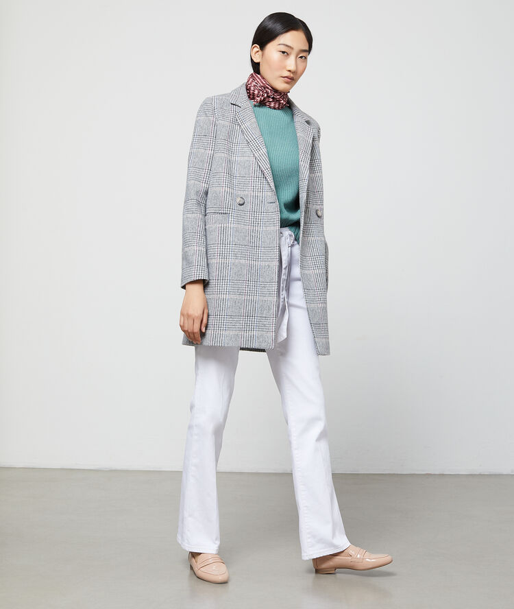 Manteau masculin à rayures gris chine clair.