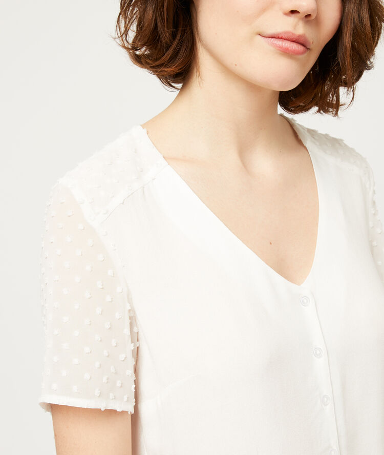 Blouse détails plumetis ecru.