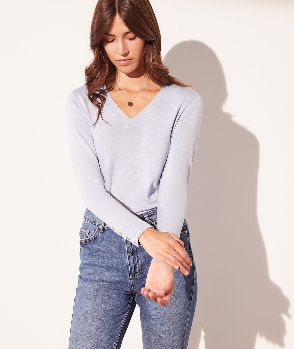 Pull en maille fine éco-responsable ciel.