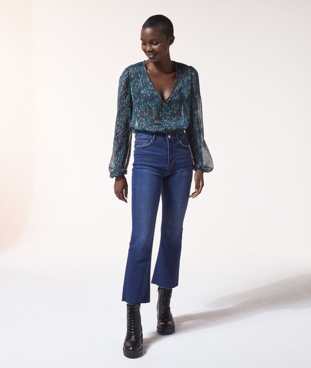 Blouse imprimé fleuri manches ballon sapin.