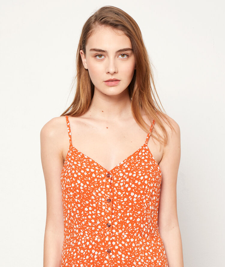 Robe longue fendue tangerine.