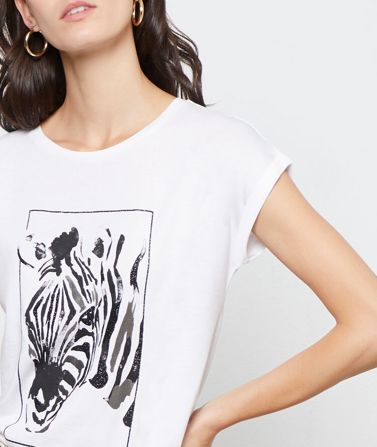 T-shirt sérigraphie zèbre blanc.