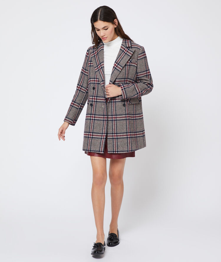 Manteau à motifs prince de galles marine.