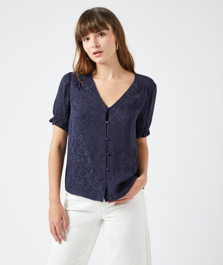 Blouse imprimé fleuri marine.