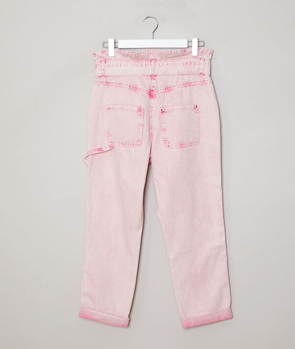 Pantalon paper bag effet délavé rose.