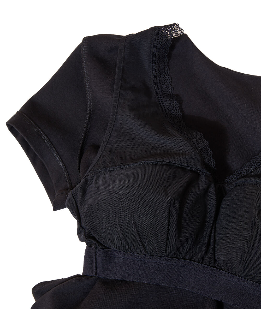 T-shirt zippé au dos 2 en 1 - brassière intégrée noir.
